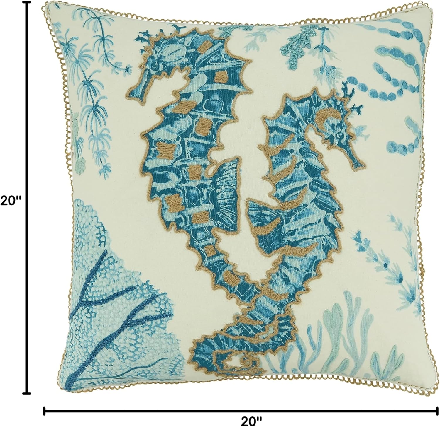 Aqua Cotton Sea Horse Square Throw Pillow
