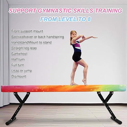 Miniatura 21 de Viga balana ajustable para niños, haz de gimnasia de 8 pies, haz de piso alto y bajo para todos los niveles de gimnasia, equipo de gimnasia Aurora