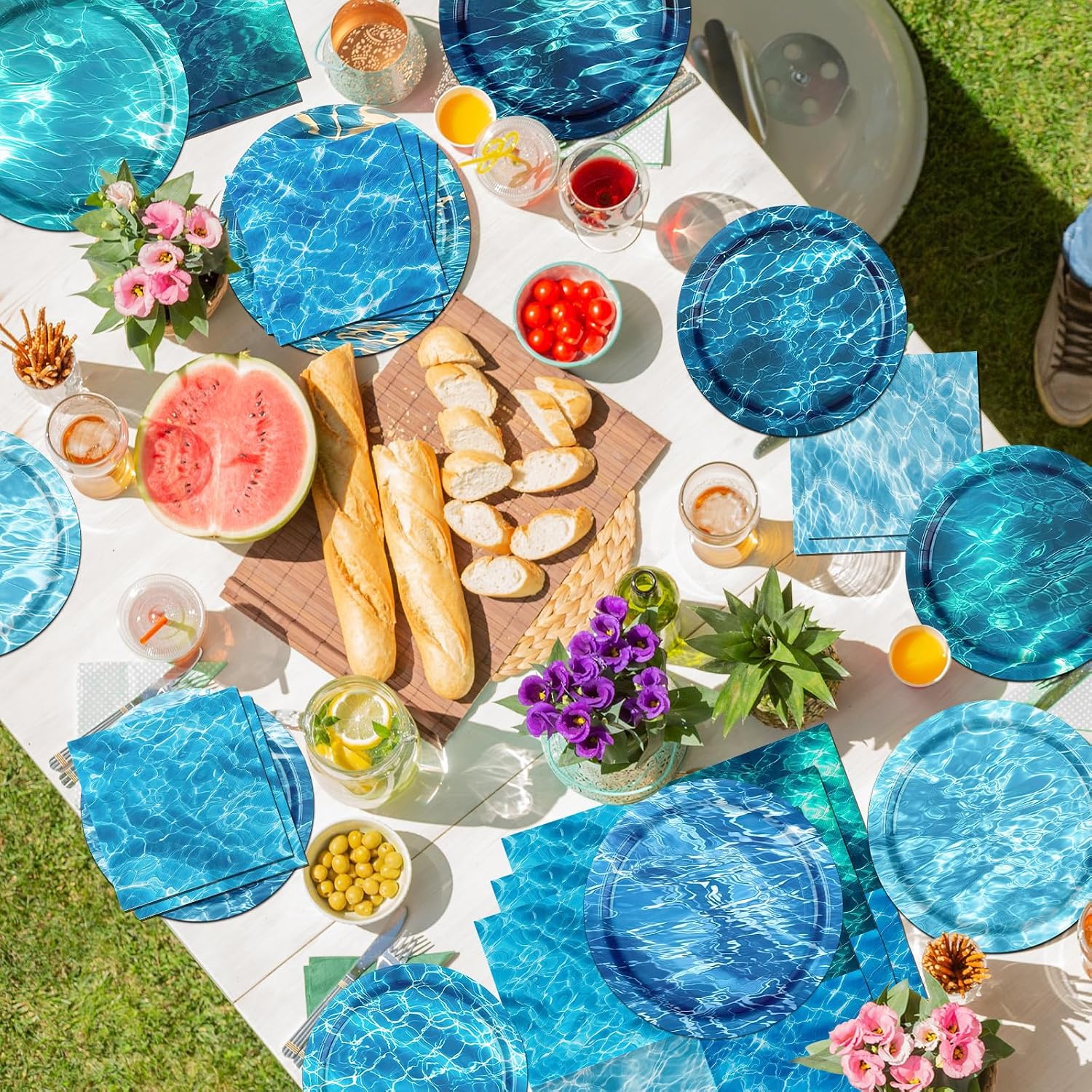 tableware Ocean Themed Party Decorations Tableware,60Pcs Ocean Birthday Decorations includes Ocean Plates and Ocean Waves Napkins,Sea Wave Decorations Plates and Napkins for Ocean Decorations