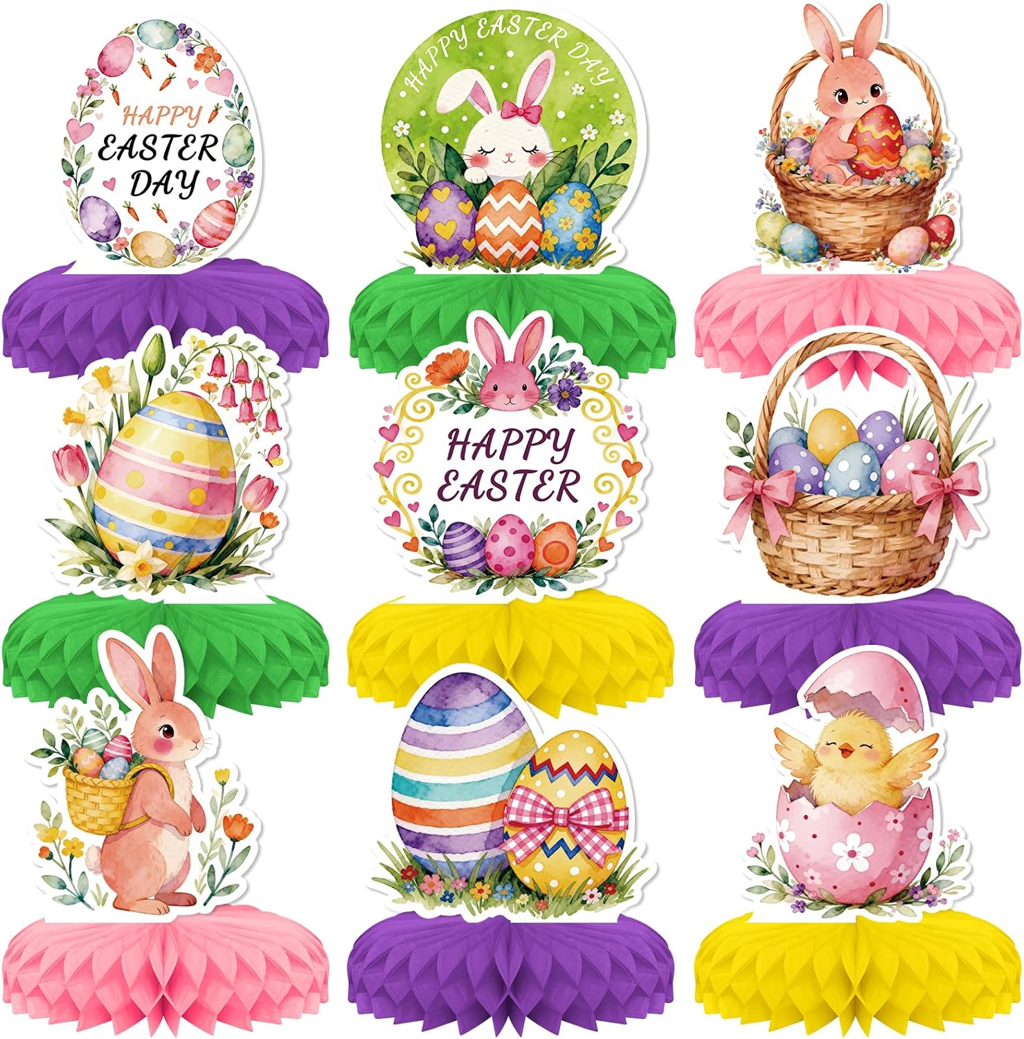 9 PCS Easter Party Decorations,KSKSPE Easter Honeycomb Centerpieces for Tables Centerpieces 3D Easter Theme Party Decor Supplies,Black