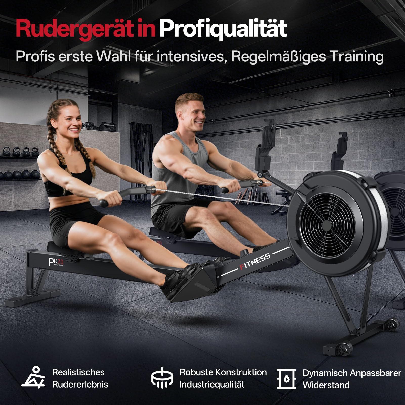 PASYOU Rudergerät Luftwiderstand für Zuhause, Professionelles Rudergeräte mit 10 Stufen Einstellbar, Professionelles Indoor-Rudergerät, Ergonomischer Komfortsitz,mit Kinomap APP, Tragfähigkeit 160 KG