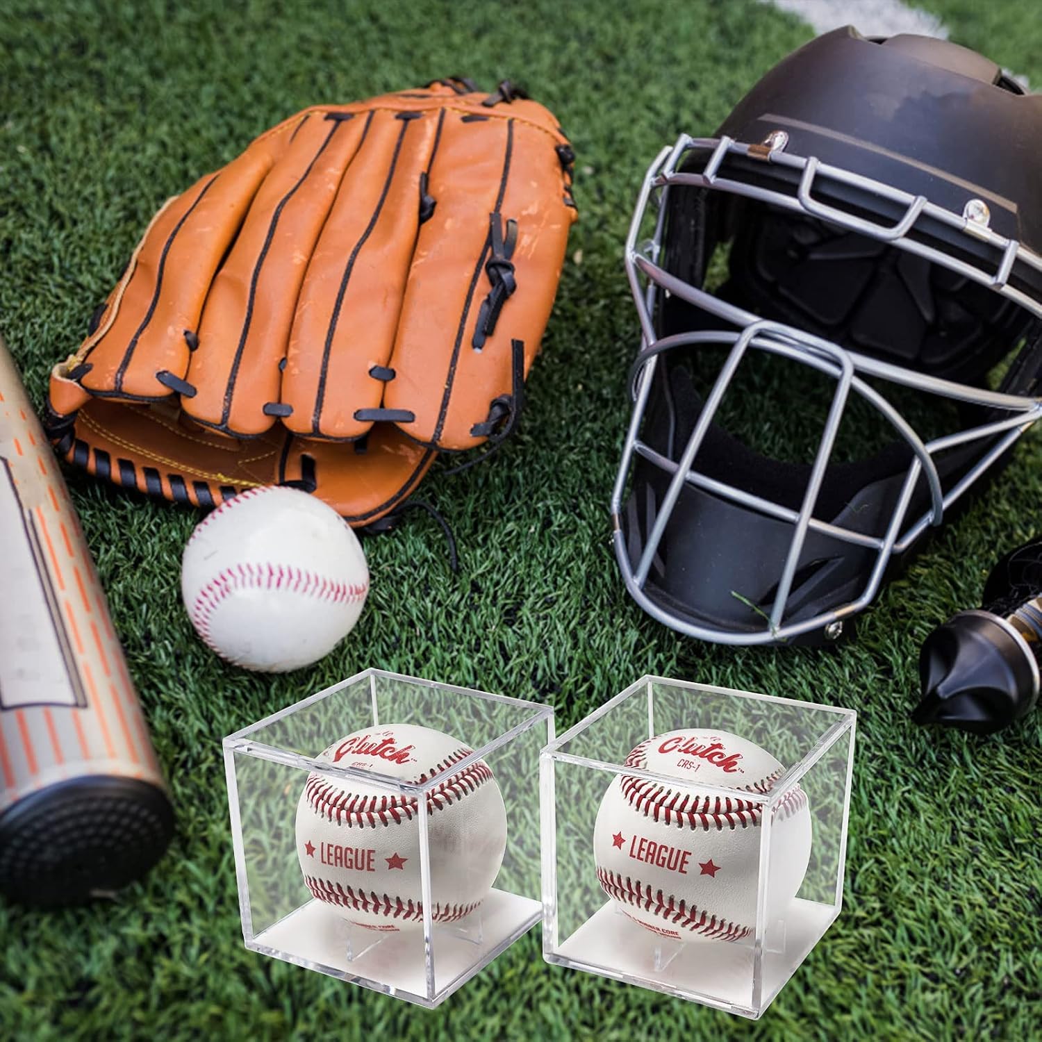 4Pack Baseball Display Case, Baseball Cube Holder for Balls Display, Acrylic Baseball Box for Memorabilia Autograph Baseball, Clear UV Protected for Official Size Ball