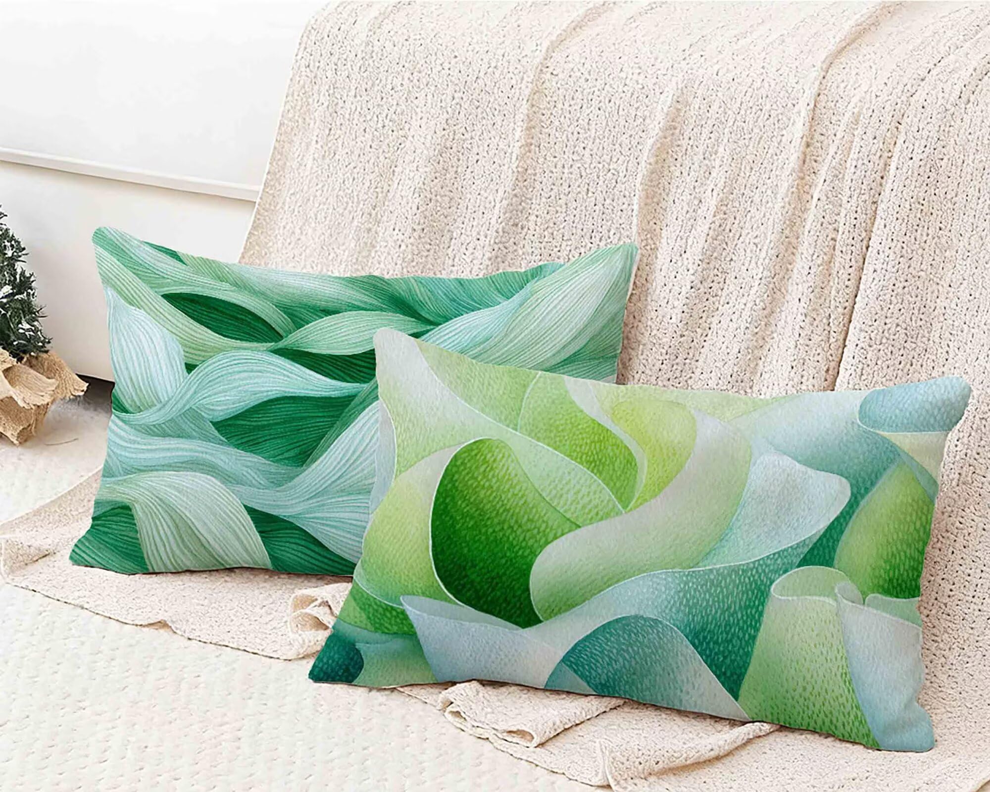 ストライプ クッションカバー ターコイズ クッションカバー 50x70 CM 2枚セット, 防水 亜麻 座布団カバー 洗える 両面印刷 隠れるファスナー 装飾枕カバー 四季通用 適用対象 家庭装飾 車用 インテリア -lsy2501265