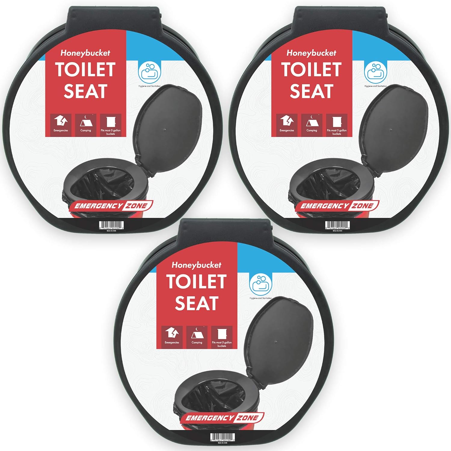 [3 Pack] Emergency Zone Honey Bucket Style Toilet Seat for 5 Gallon Bucket | Portable Toilet for Camping, Hiking, Boating, or Emergencies for When Nature Calls