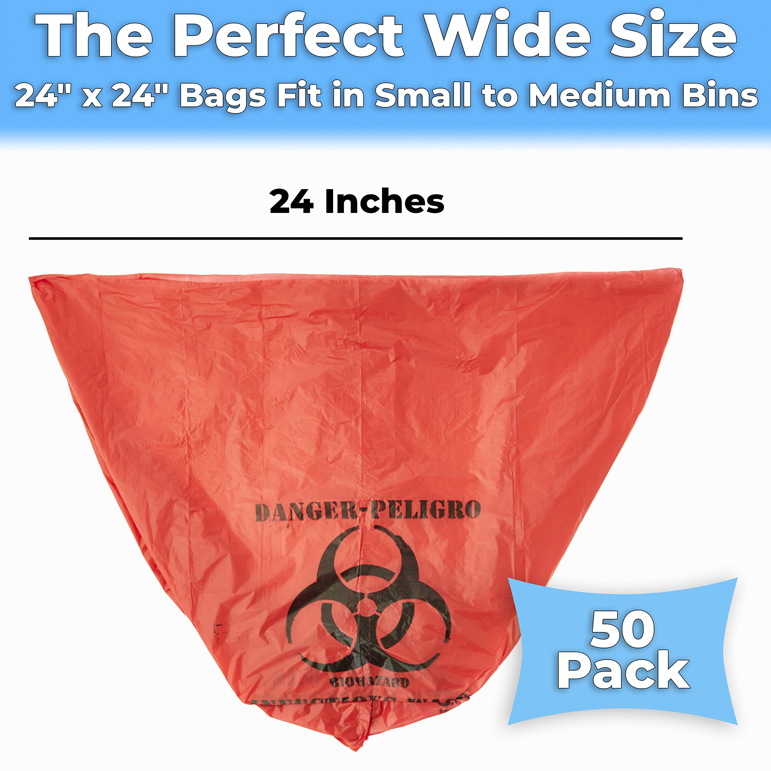 No Leak, Hospital Grade Biohazard Waste Bags 50 Pk. 10 Gallon, 24" Red