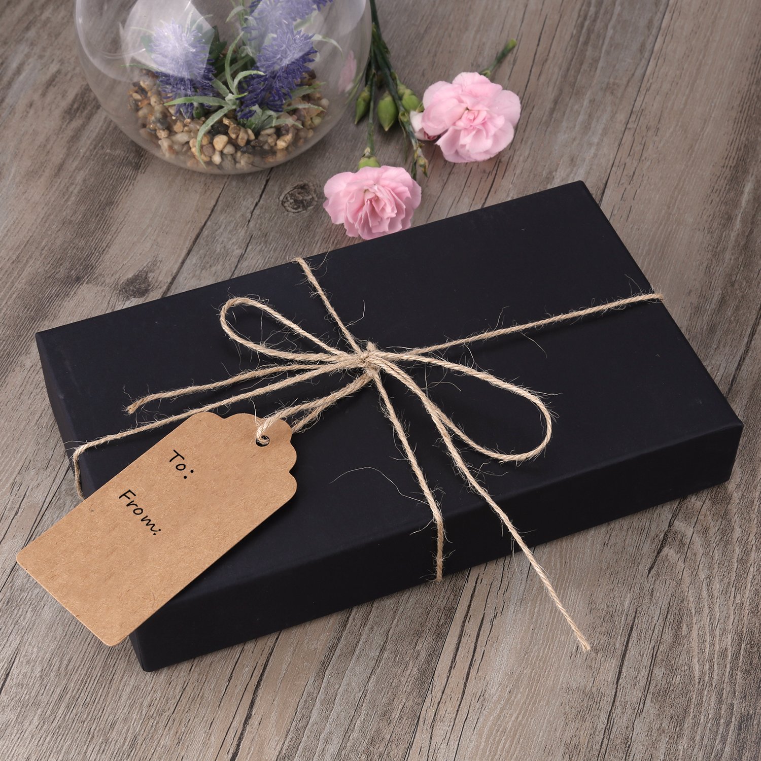 Etiquetas de regalo, 120 pcs papel Kraft etiquetas de papel para boda marrón rectangular Craft Etiquetas con libre 100 pies Natural Yute Twine