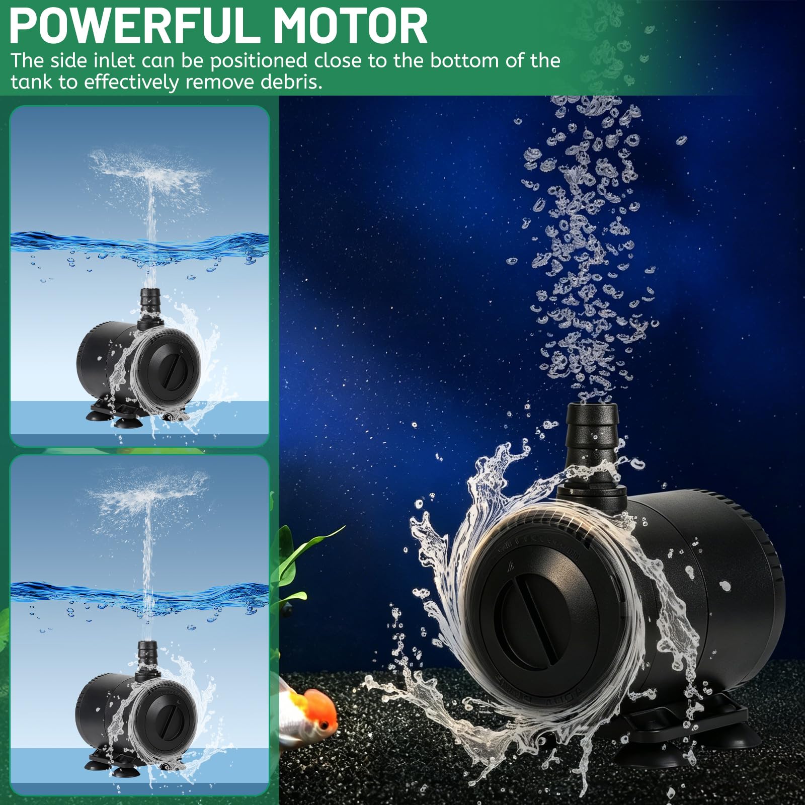 DBREAKS Aquarium Wasserpumpe 15W 1000L/H, Ultra Leise Unterwasserpumpe Springbrunnen Pumpe Klein, Tauchpumpe mit Einstellbarem Durchfluss, 1,5m Kabel und 2 Düsen für Teiche, Brunnen