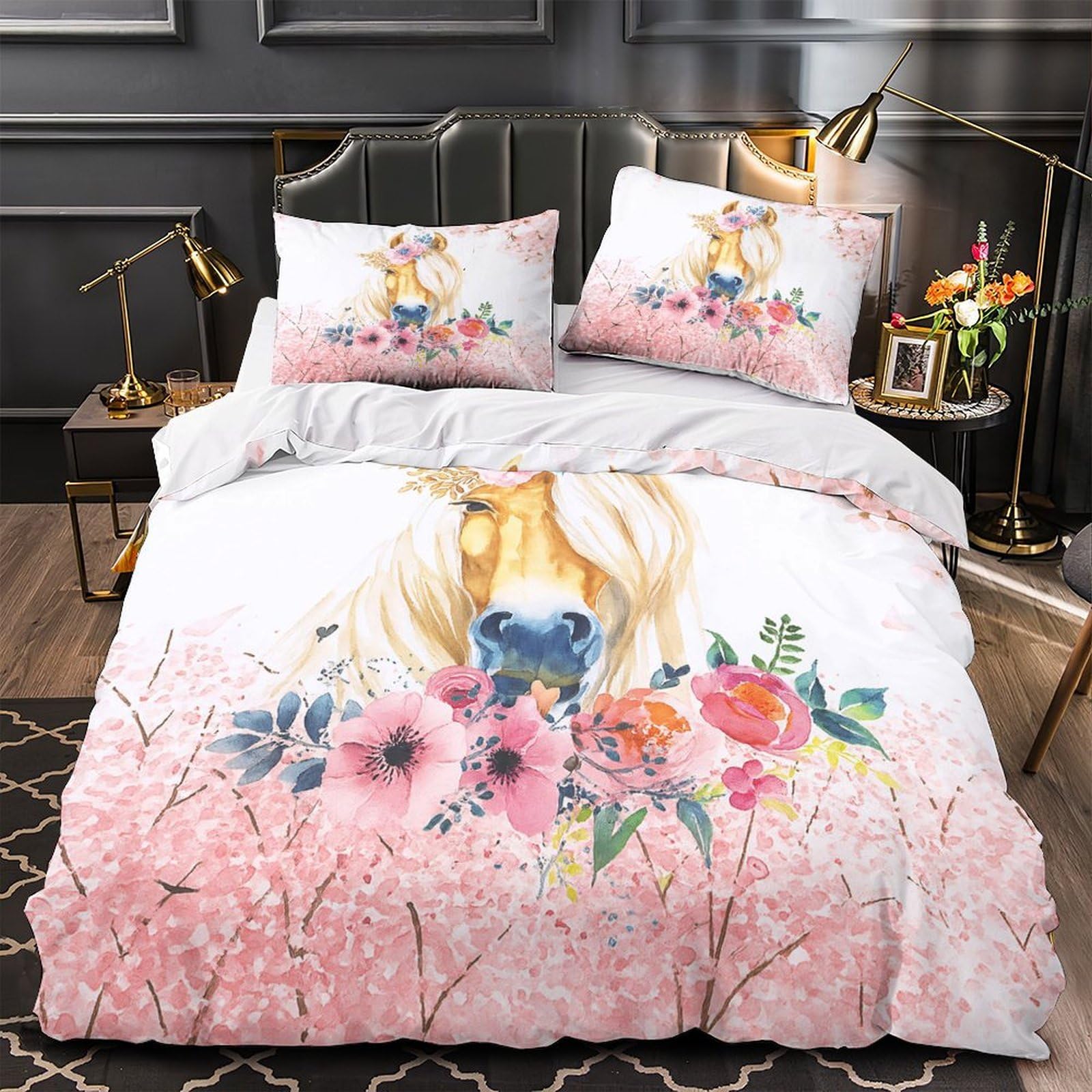Housse de couette chat 3D pour chambre d'enfant et adulte parure lit king imprimé floral