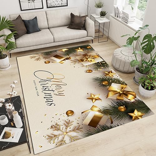 Alfombra de área de Navidad blanca nórdica, con diseño de copos de nieve, alfabeto de estrella dorada, lavable a máquina, duradera, para pasillo,