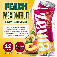 Vista 3 de Zevia Zero Calorie Energy Drink, melocotón maracuyá, latas de 12 onzas (paquete de 12)