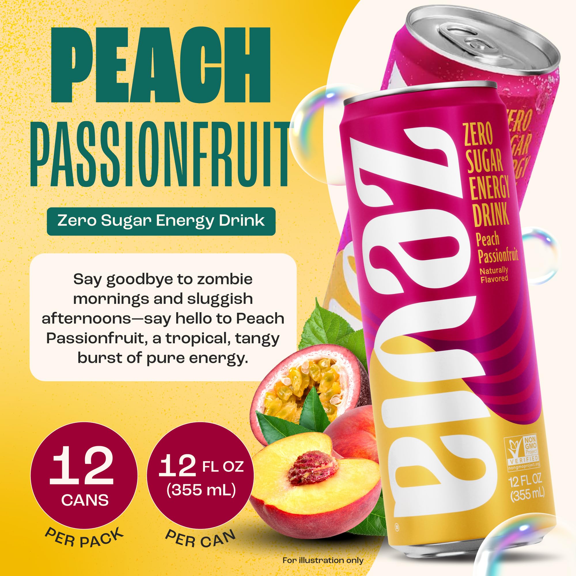 Amazon.com : Zevia Zero Sugar Energy Drink, Peach Passionfruit, 12