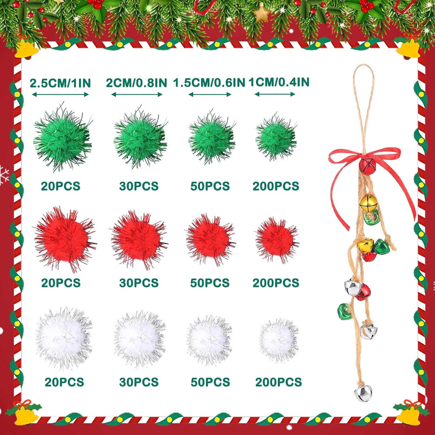 Aceorbit Christmas DIY Crafts Kits Included Xmas Pom Poms and Jingle Bells