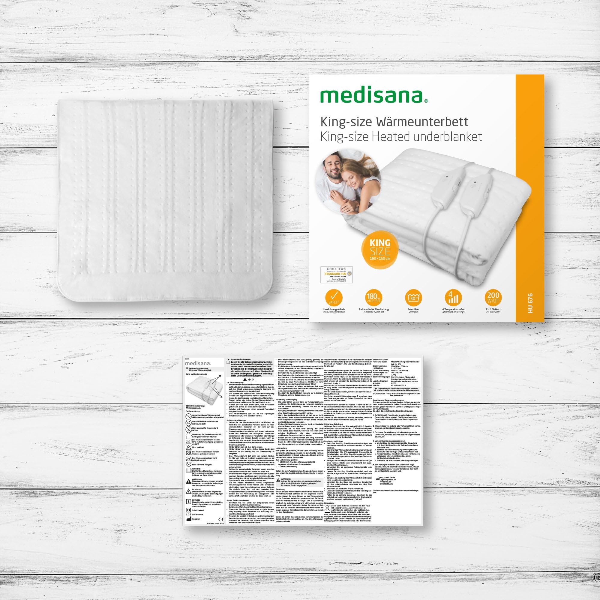 medisana HU 676 XXL Sottocoperta elettrica King Size con 2 elementi di comando, 150 x 160 cm, spegnimento automatico, con protezione da surriscaldamento, 4 impostazioni di temperatura, lavabile | 2 bedieningselementen, automatische uitschakeling, oververh