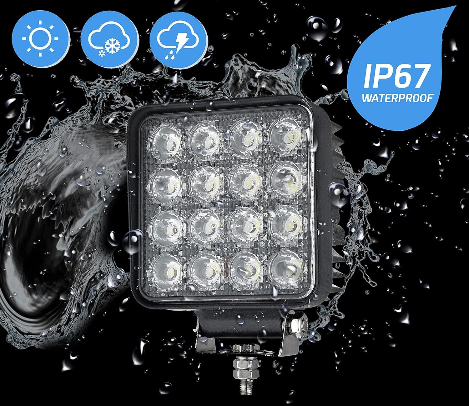 Ryme Automotive LED Work Light 48W Class 5-2500 Lumens · Spotlight Truck, Car 4x4, Tractor · 9-32 V · IP67 — view 4