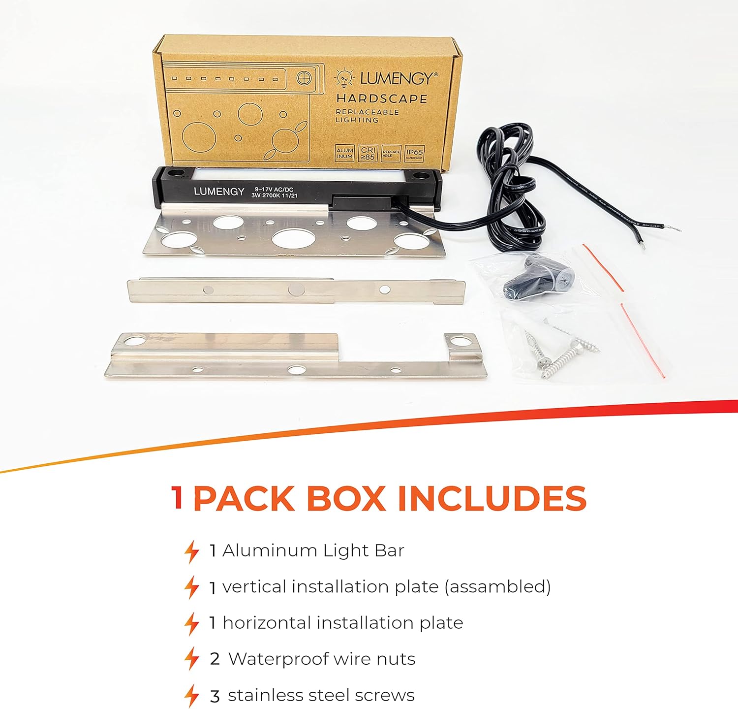 LUMENGY 7 inch 3W Easy Replaceable Feature, LED Hardscape Light, 3 Mounting Plates for Retaining Walls & Outdoor Paver Steps Lighting, 50K Hours Lifespan, Black Finish - - 