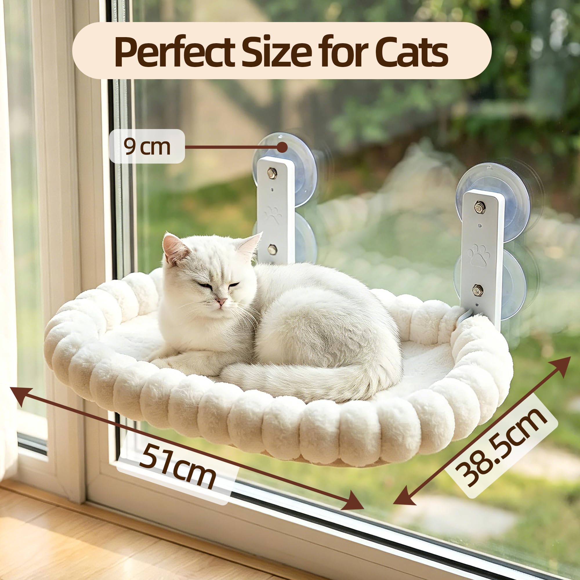 Katzenhängematte Fenster, Faltbares Katzenbett für Fenster mit 4 Starken Saugnäpfen, bis 20kg, Plüsch Fensterplatz für Katzen, Maschinenwaschbar, 50x36cm