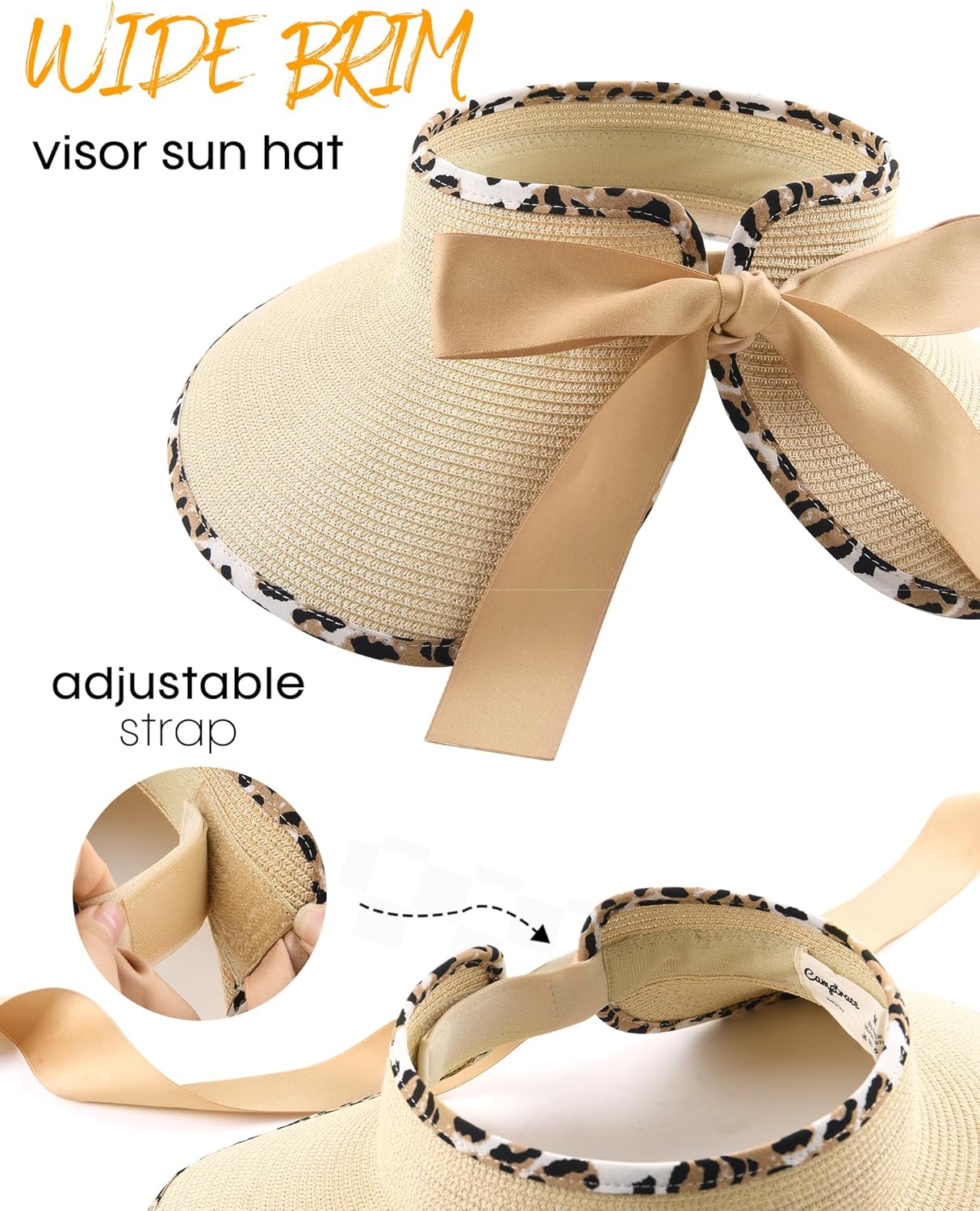 Camptrace Sun Visors for Women Wide Brim Beach Hat Foldable Straw Visor Hat Ponytail Summer Packable UPF 50+ - Image 4