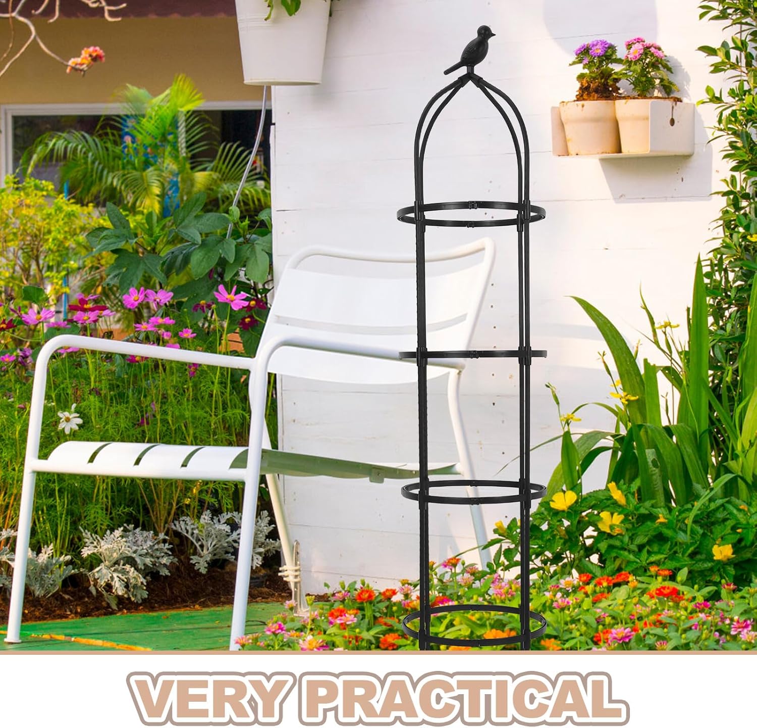 Heavy Duty Metal Flower Climbing Frame Garden Obelisk Trellis 31.7cm Diameter 175cm Height Outdoor Plant Support for Roses Cucumbers and Vines