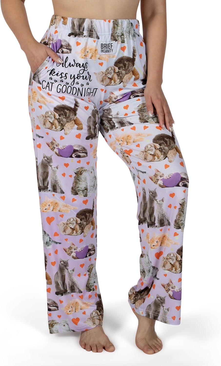 BRIEF INSANITY Cat Print Lounge Pajama Pants for Women & Men - Soft Silky Unisex Sleep Bottoms - Image 2