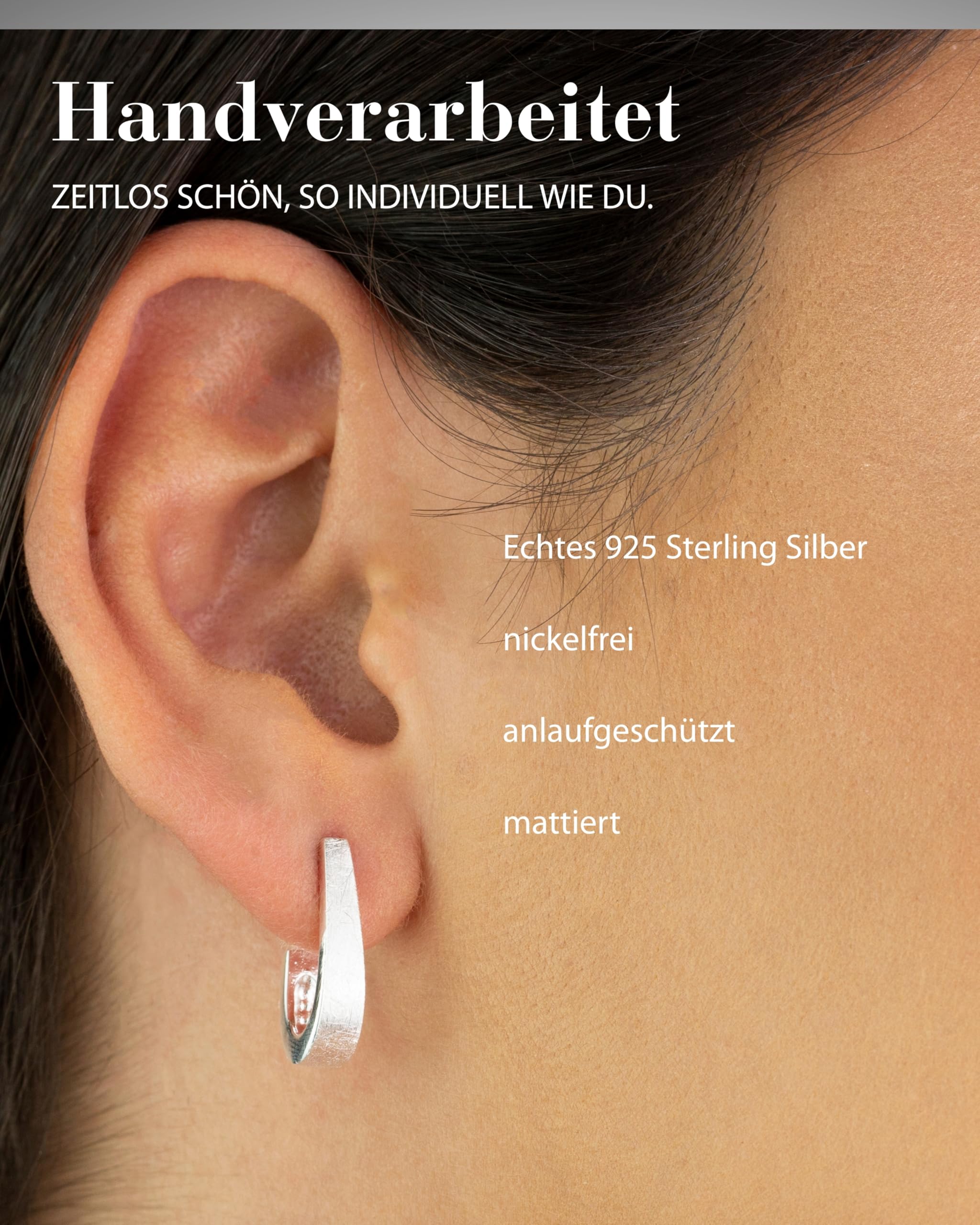 Vinani Damen Ohrstecker 925 Silber - Halb Creolen klein mattiert - Ohrringe aus 925 Sterling Silber - 2CHA