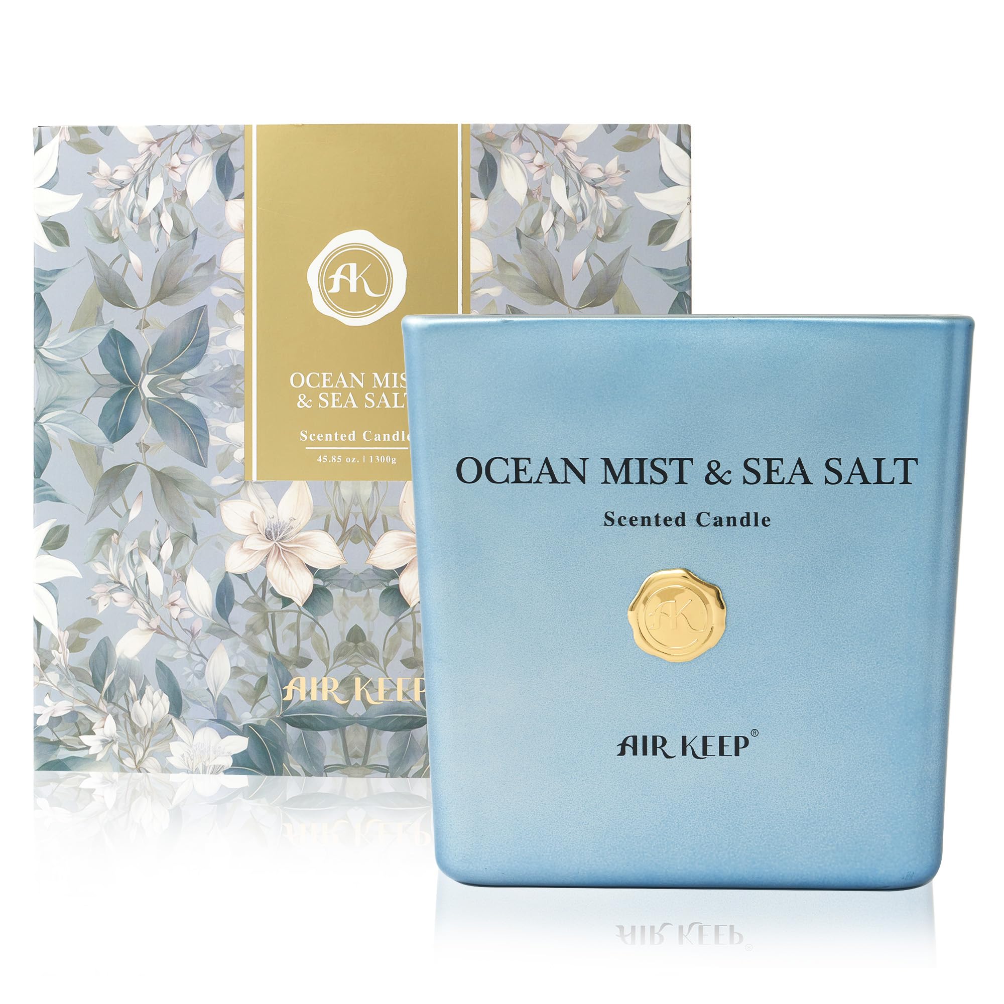 Airkeep Vela Aromática Ocean Mist & Sea Salt, Vela de 1300 g con una Duración de Quema de hasta 320 Horas, Vela de Cera Natural para el Hogar, Ideal como Regalo para Mujeres y Hombres