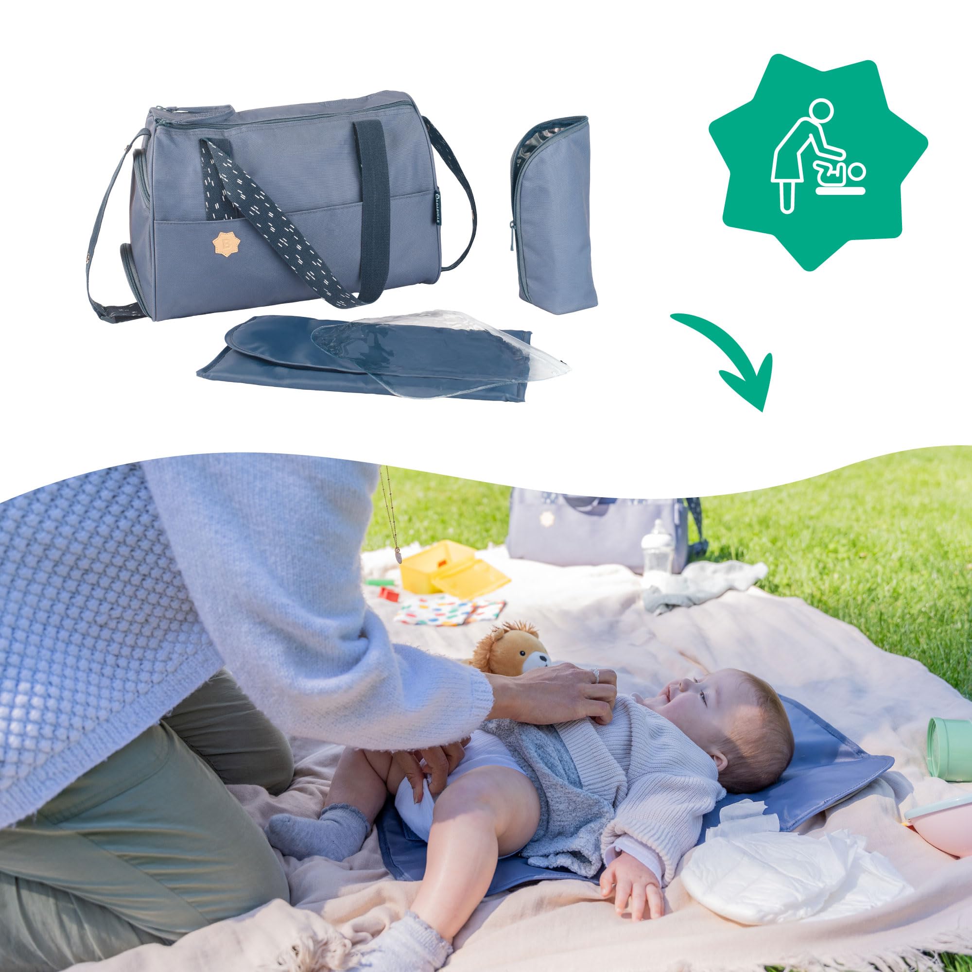 Badabulle Sac à langer Pocketstyle 23L Grand Contenance Bleu