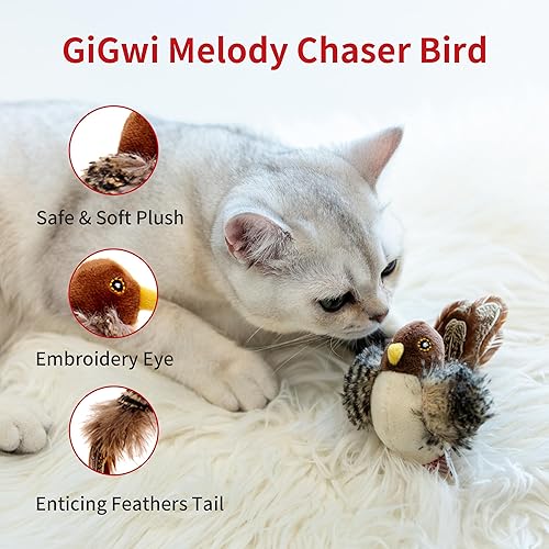 Miniatura 4 de PETGEEK Gigwi - Juguete de pájaro simulado para gatos, pájaro falso para gatos de interior, juguetes para gatos de interior, juguetes de melodía