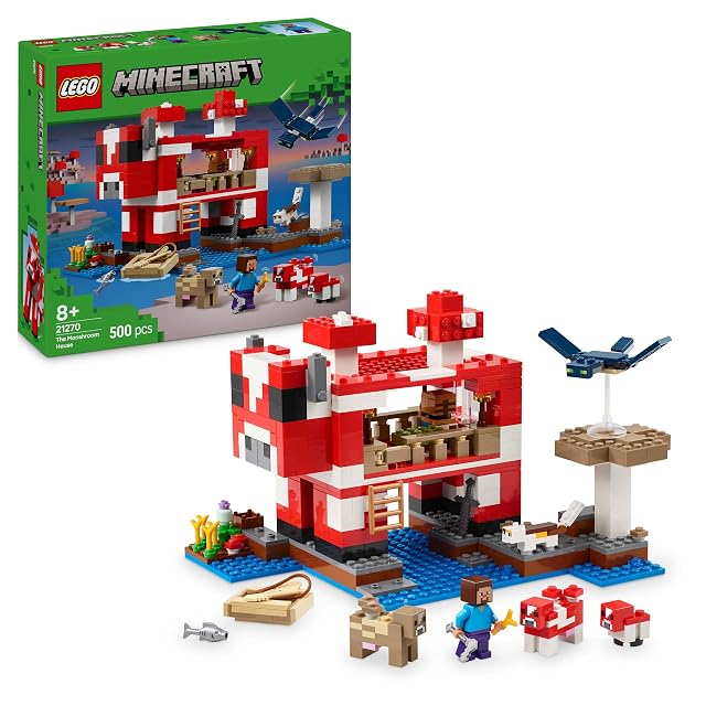 LEGO Minecraft La Casa-Champiñaca de Juguete - Kit de Construcción con Figura de Steve, Criaturas, Mesa de Trabajo y Granja de Juguete - Regalo Gamer para Niños y Niñas de 8+ Años 21270