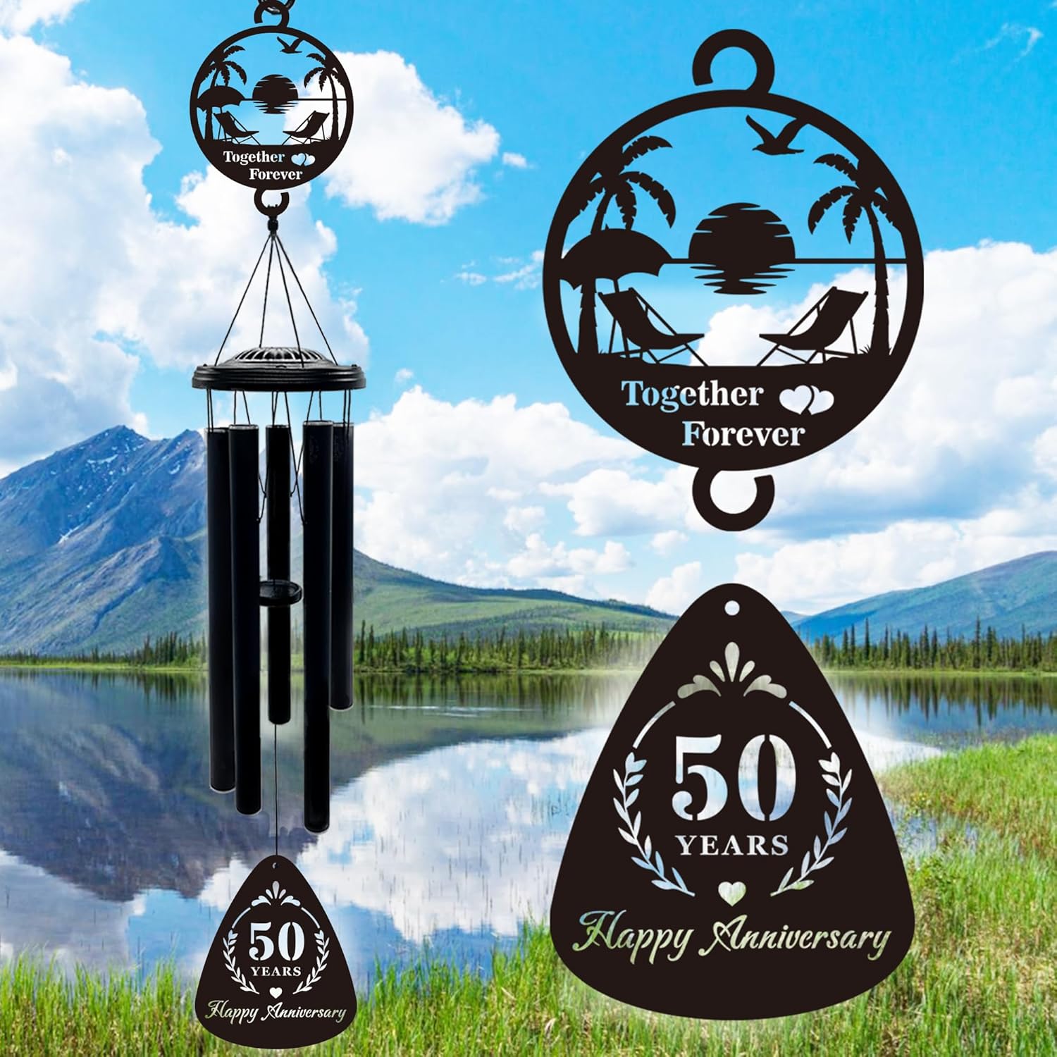 50th Anniversary Wedding Gifts for Couple,37" Golden Wedding Anniversary Wind Chimes, Unique 50 Years Marriage Keepsake for Parents Grandparents Wife Husband Friends (Tree of Life)