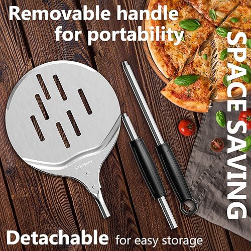 Miniatura 6 de AmeierGro Pala giratoria y giradora de pizza de 9 pulgadas, accesorios para horno de pizza, cucharas giratorias de pizza Pala con mango extensible