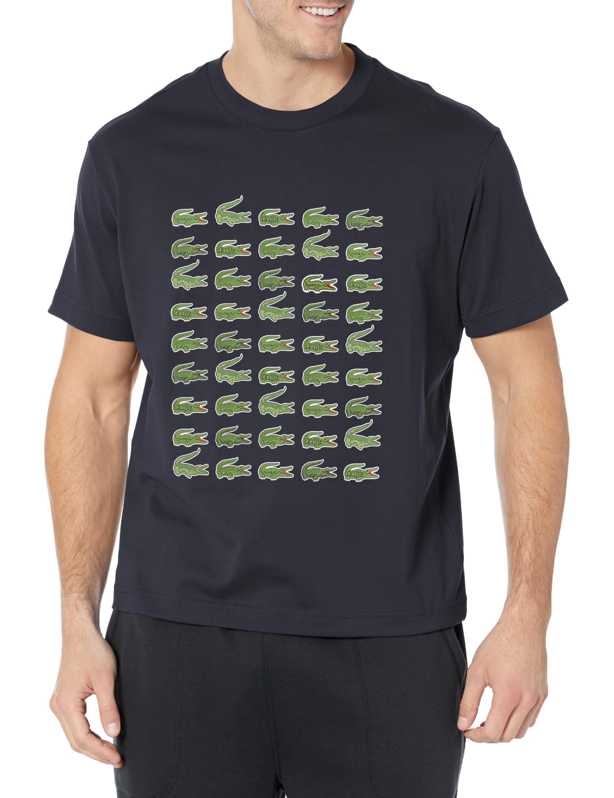 Lacoste Men's Short Sleeve Crew Neck Allover Croc Graphic T-Shirt