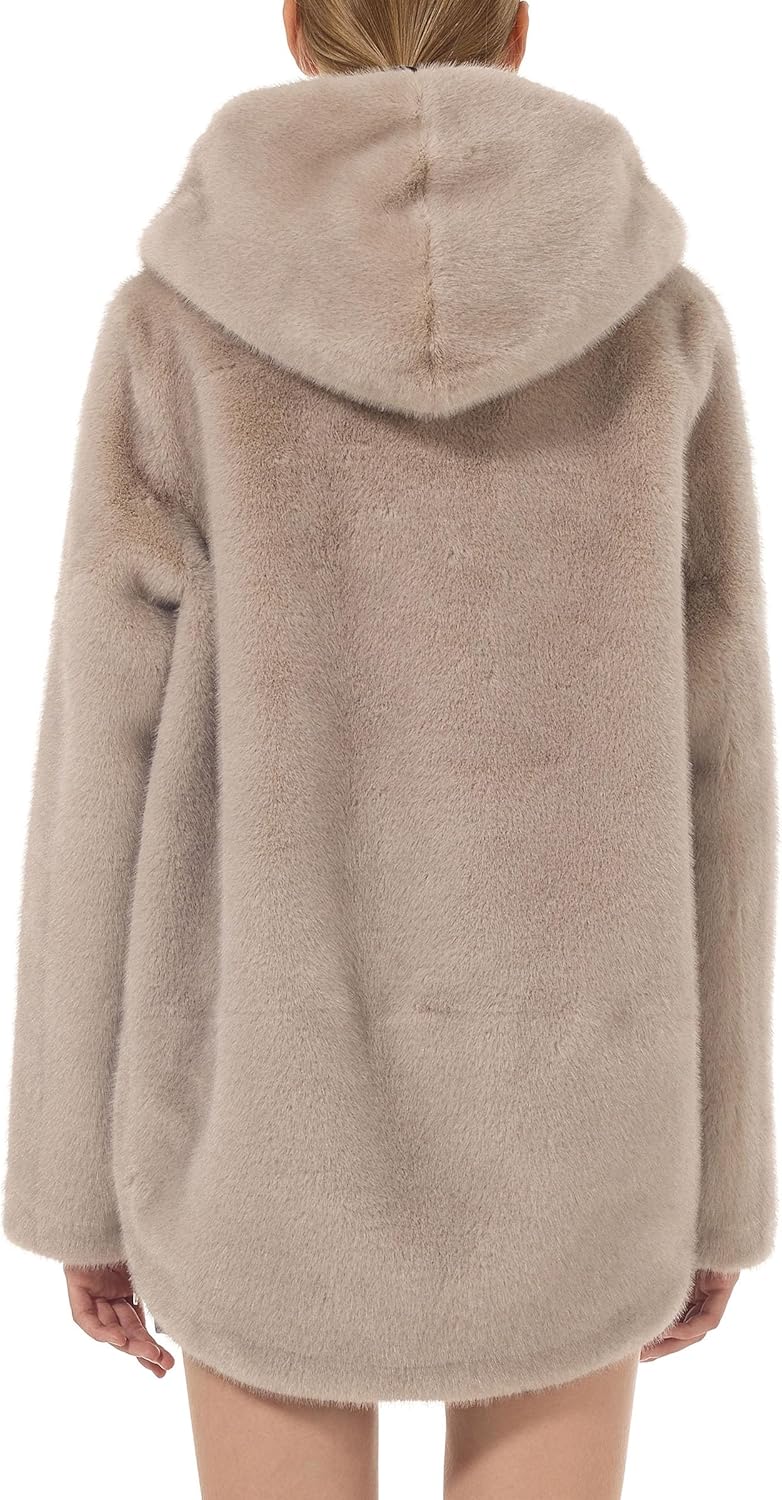 Women's Faux Fur Coat Zip Up Hoodie Faux Mink Fur Fluffy Open Front Hooded Jacket Fall Winter Coats with Pockets - Image 4