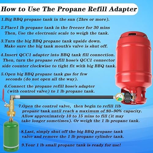 Miniatura 7 de Boltigen Adaptador de repuesto de propano para tanques de 1 libra, adaptador de llenado de propano de 36 pulgadas, conector convertidor de llenado