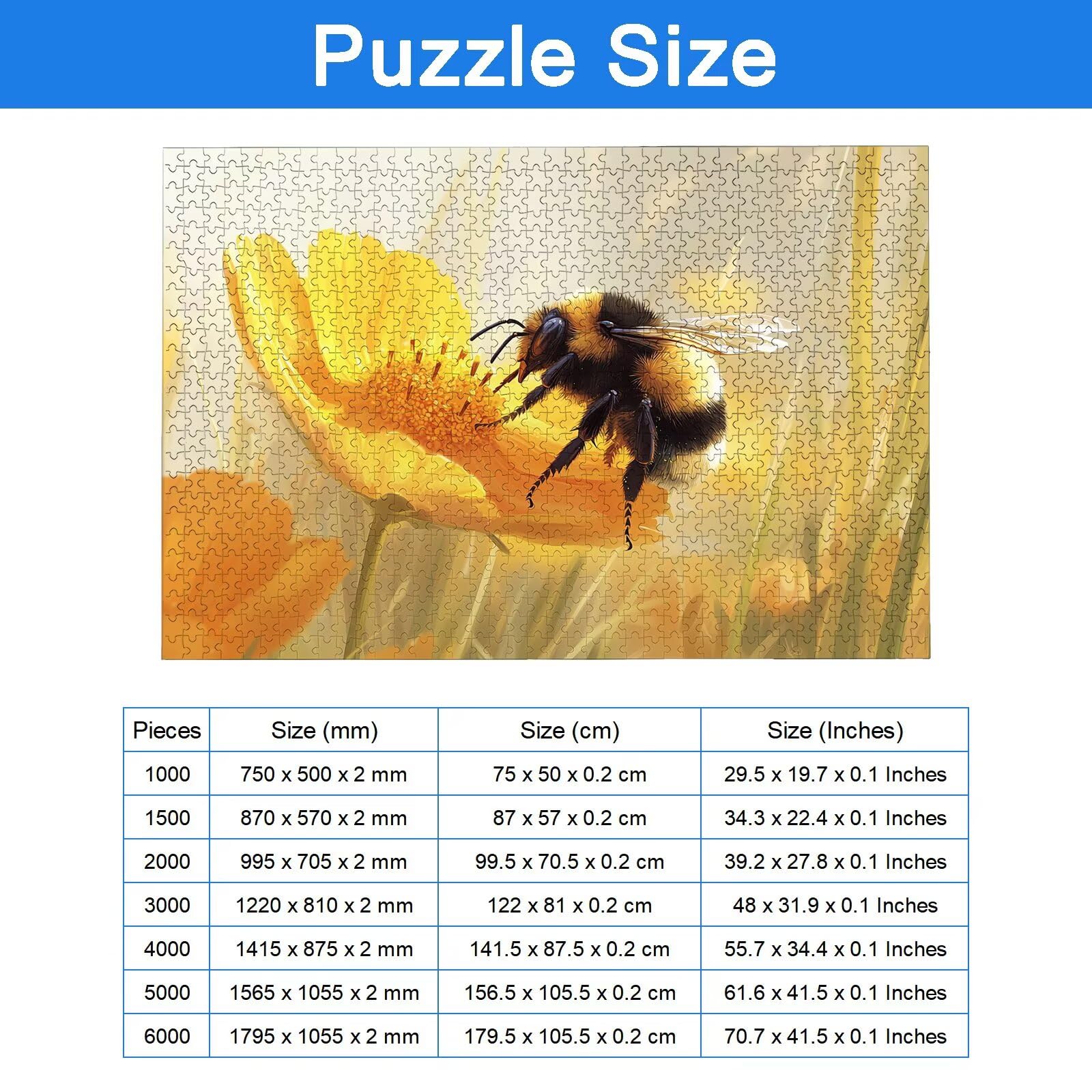 Puzzle 2000 Teile, Biene Puzzle 2000 Teile Erwachsene, Klassische Puzzles Blume, Holzpuzzle Erwachsene, Puzzlespiele für Die Ganze Familie, Geschenke für Frauen, Geschenke für Männer, Wanddeko, -9151