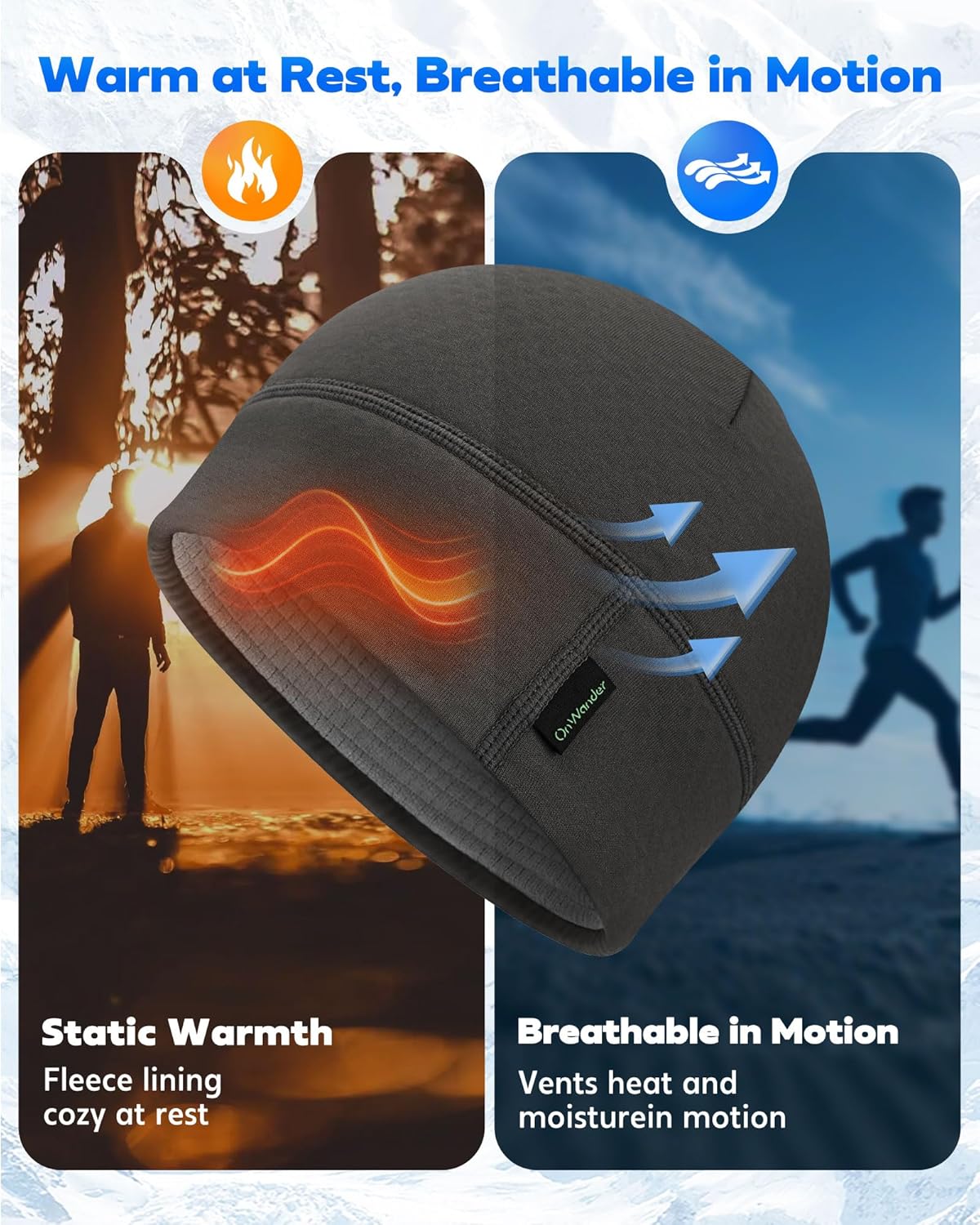 Winter Sports Beanie for Men Women - Uni-Directional Sweat Transport Thermal Skull Cap for Running Cycling Commuting - Image 3