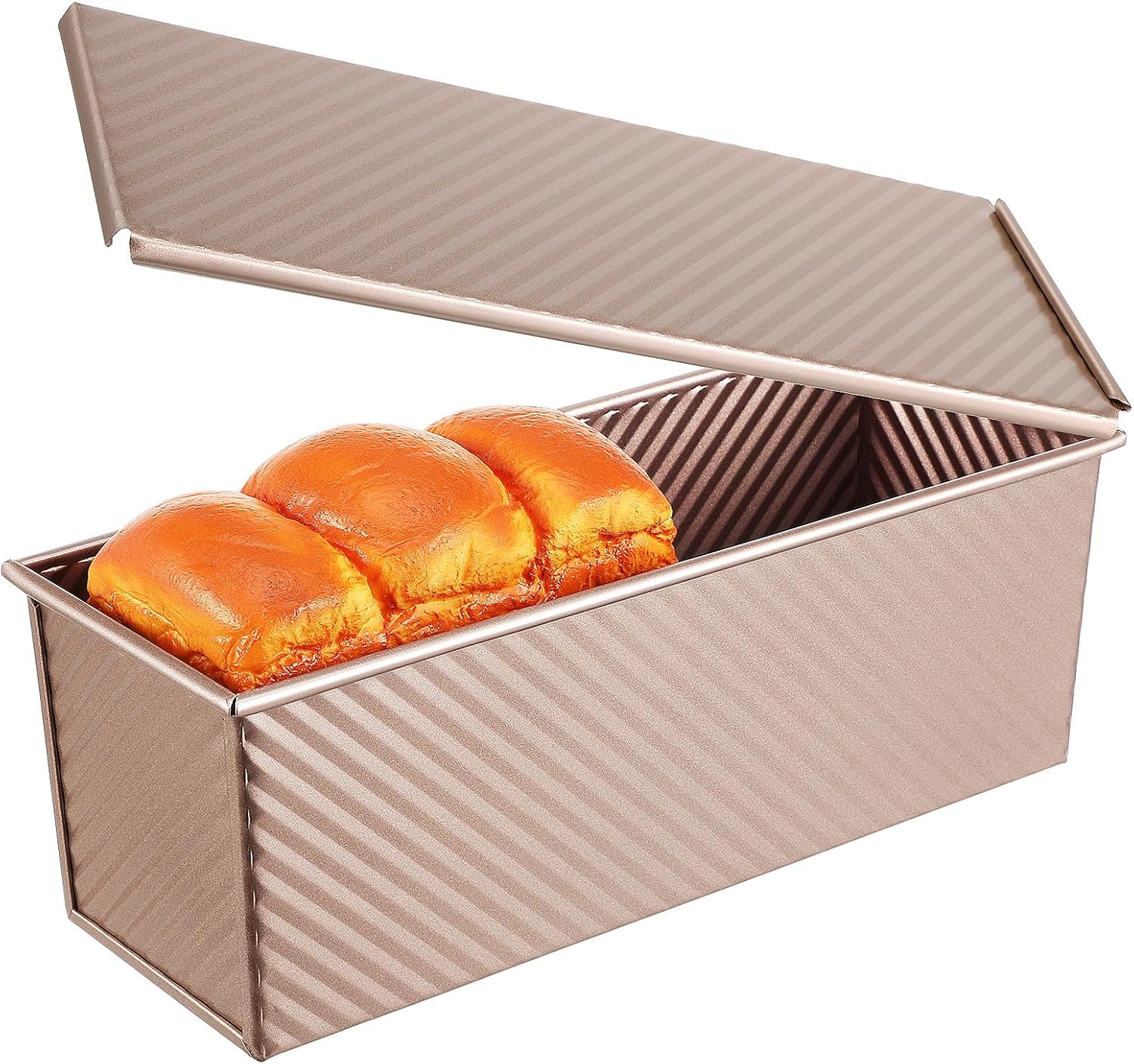 TIDTALEO Extended Wave Pattern Metal Bread Loaf Pan with Lid 750g Capacity Non-stick Baking Mold for Toast and Meatloaf Kitchen Bakeware