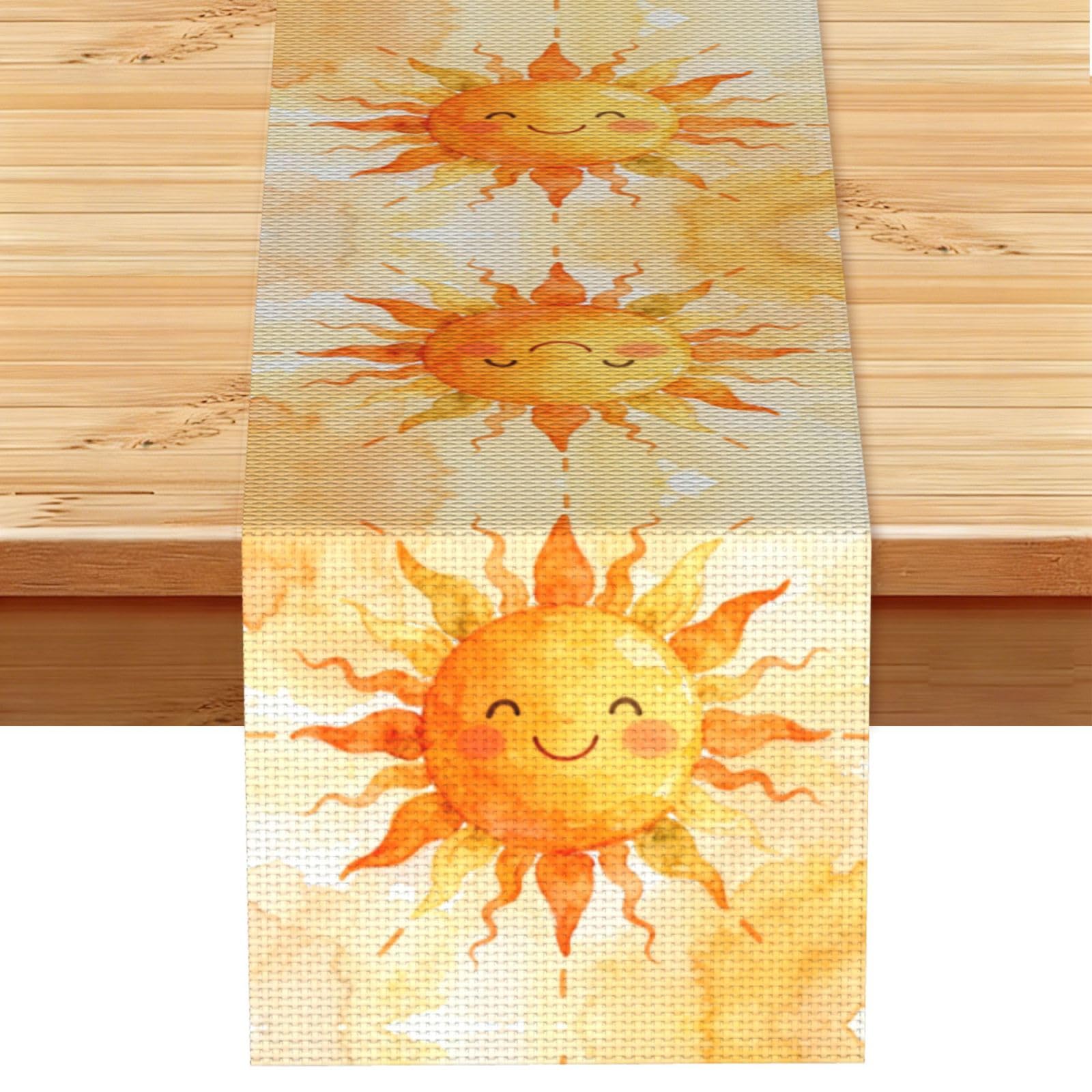 Sunflower Sun Linen Look Table Runner 13x72-Wrinkle Resistant Farmhouse Style for Dining Table Decor