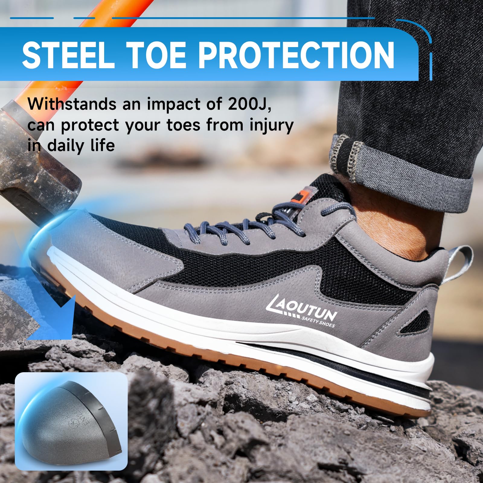 LAoutun Scarpe da Ginnastica di Sicurezza Uomo Punta d'Acciaio Scarpe da Ginnastica protettive di Sicurezza Scarpe da Lavoro Traspiranti Scarpe da Lavoro Leggere per Uomini Stivali