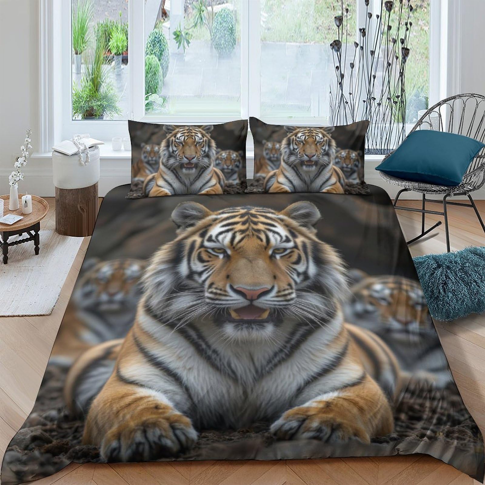 Ctjqhvkz Style-2 3D Printed Majestic Tiger Fitted Sheet Microfiber Soft Anti-Slip Wild Animal Bed Cover For Bedroom Dorm Mattress Decor Single（135X200cm）