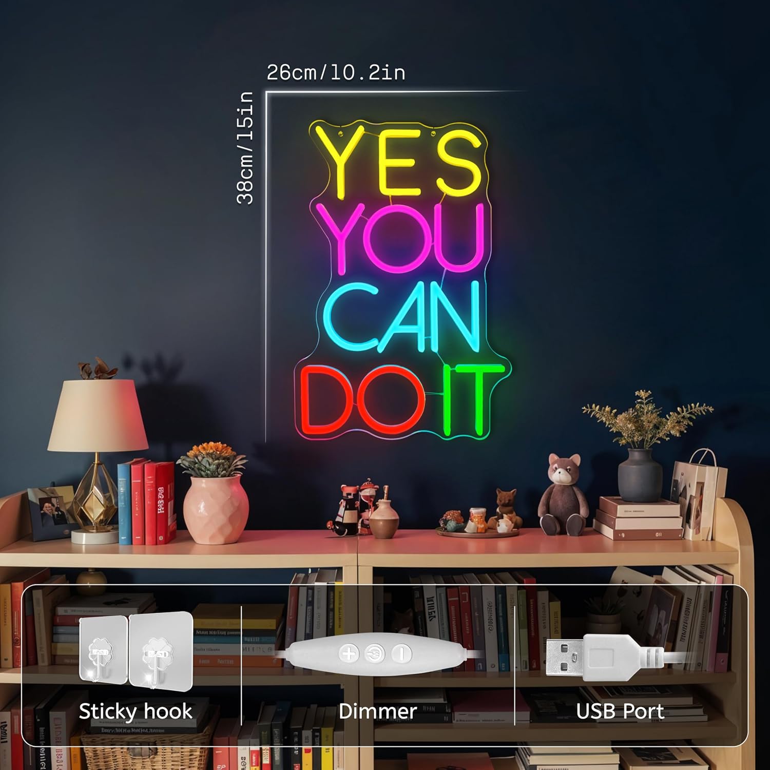 Yes You Can Do It Neon Sign Dimmable Inspirational LED Neon Light for Wall Decor Colorful Motivational Wall Light LED Sign for Bedroom, Classroom,Office, Gym, Dorm