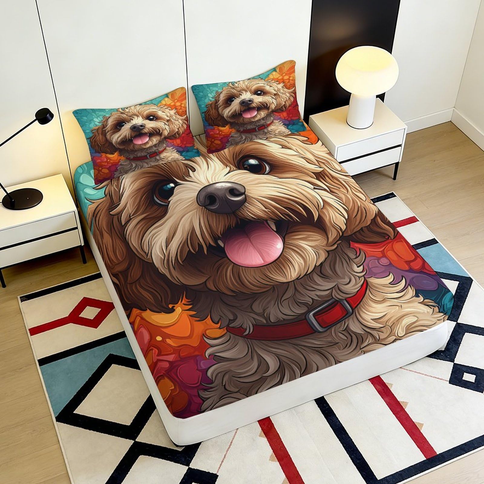 Lenzuolo con angoli con stampa 3D, motivo cane, in microfibra, antiscivolo, casa