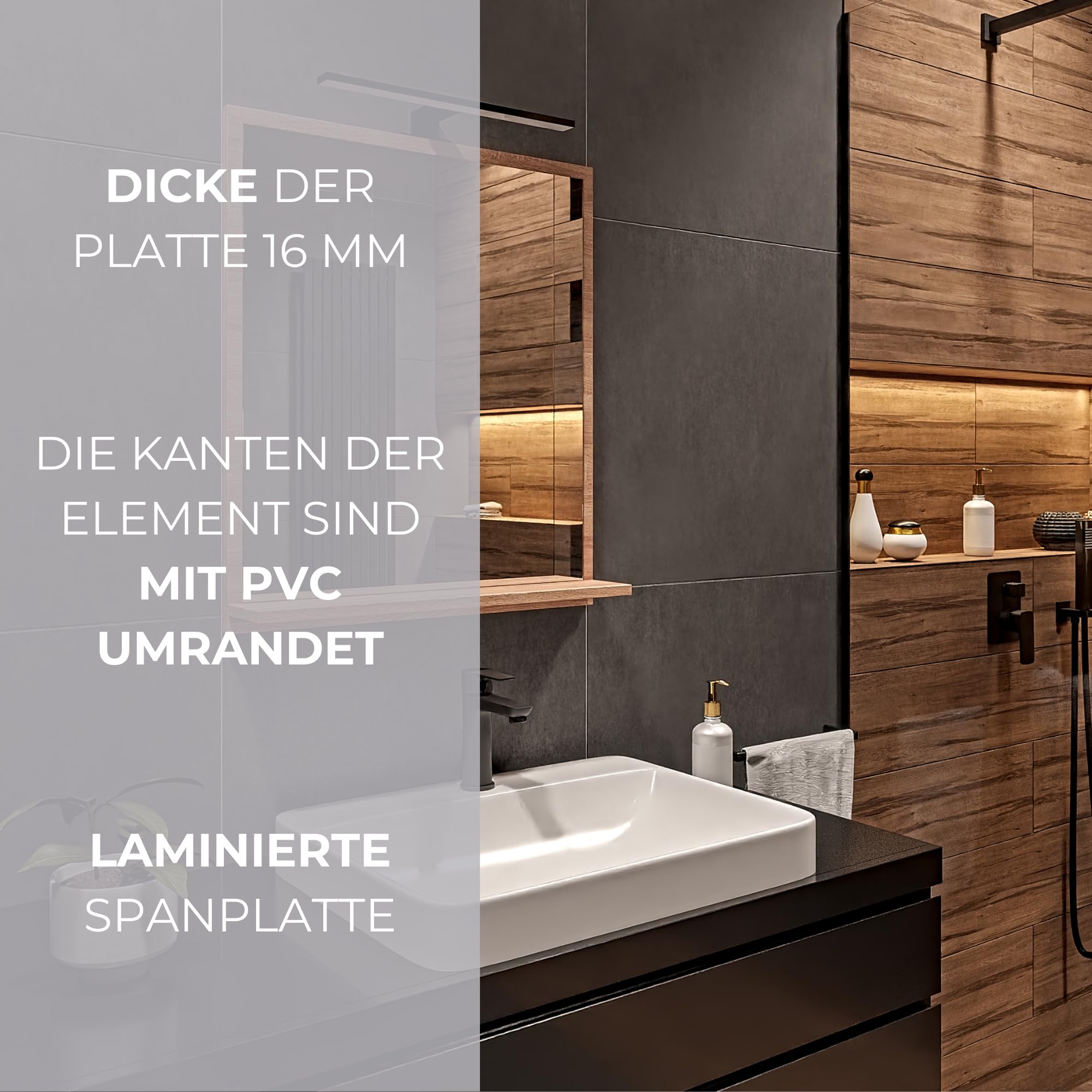 Miroir de Salle de Bain LED Sonoma avec Étagère – 60x70 cm – Éclairage 4000K IP44 – Miroir Rectangulaire Mural Moderne avec Boîtier LED Noir – Miroir avec Rangement pour Salle de Bain