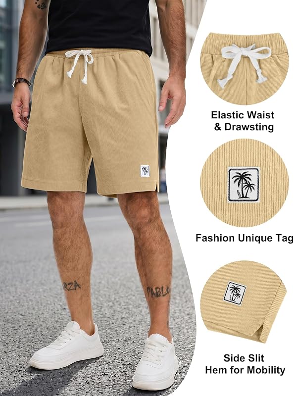 PLEPAN Mens Corduroy Shorts Casual Summer Beach Shorts Light Khaki Small by PLEPAN - Used condition - Image 9