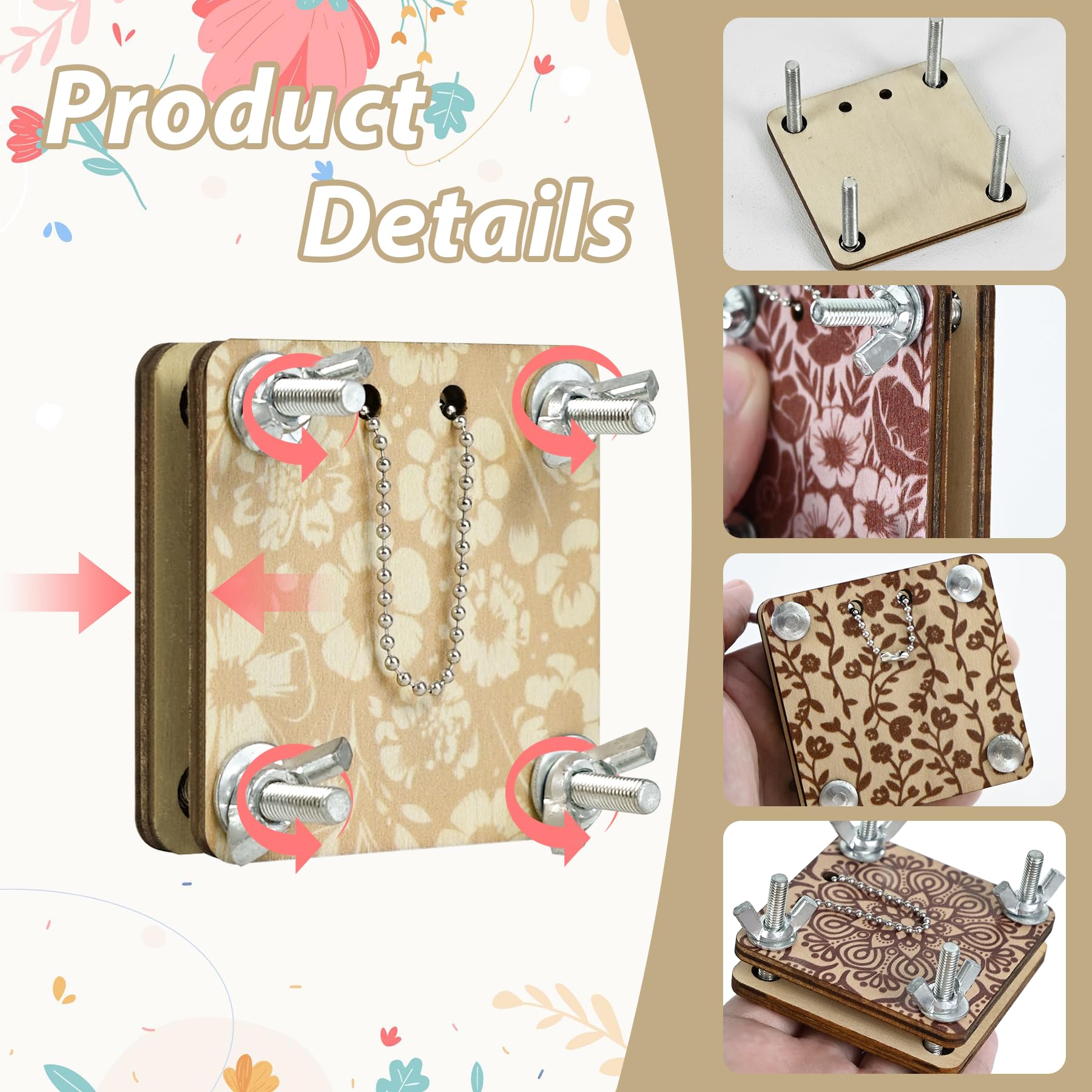 Whemyreat 4 Sets Micro Flower Press, Wooden Pocket Flower Press Kit, Handmade Plant Preservation Kit - Image 3