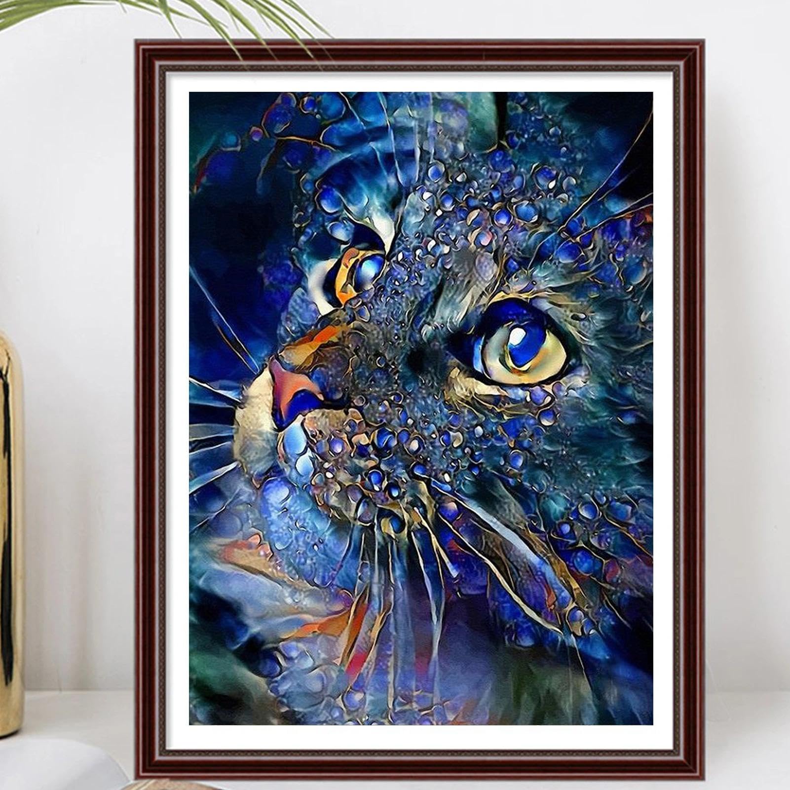 5D Diamond Art Painting, DIY Animal Cat Round Diamond Painting Kits for Adults Beginners, Crystal Rhinestones for Home Wall Decoration Gift,11.8×15.7in