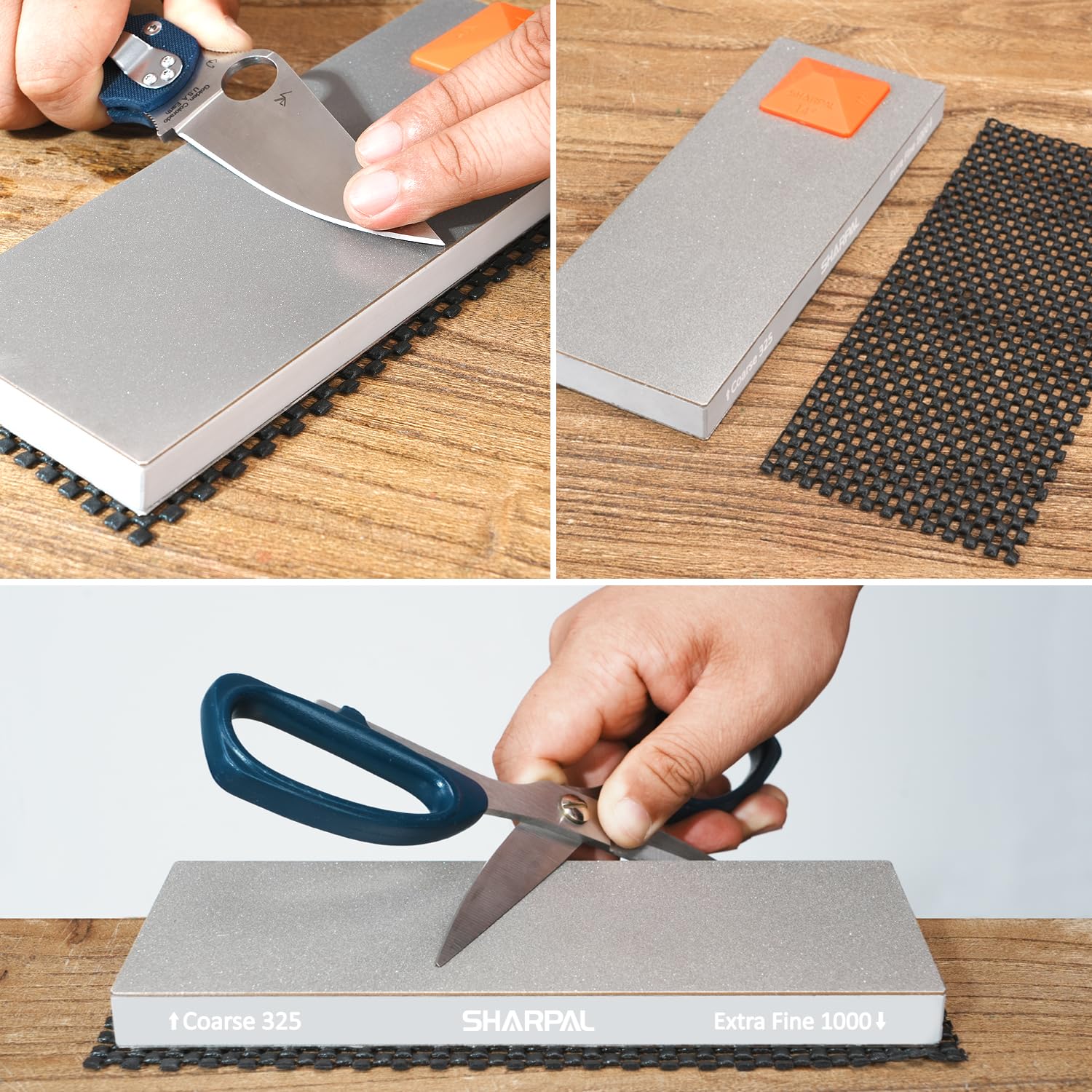 SHARPAL 168H Pierre à Aiguiser Diamant Dual-Grit 201 x 75 mm – Gros Grain 325 & Grain Extra-Fin 1000 Monocristallin, Pierre à Affûter Professionnelle avec Guide d'Angle et Semelle Antidérapante