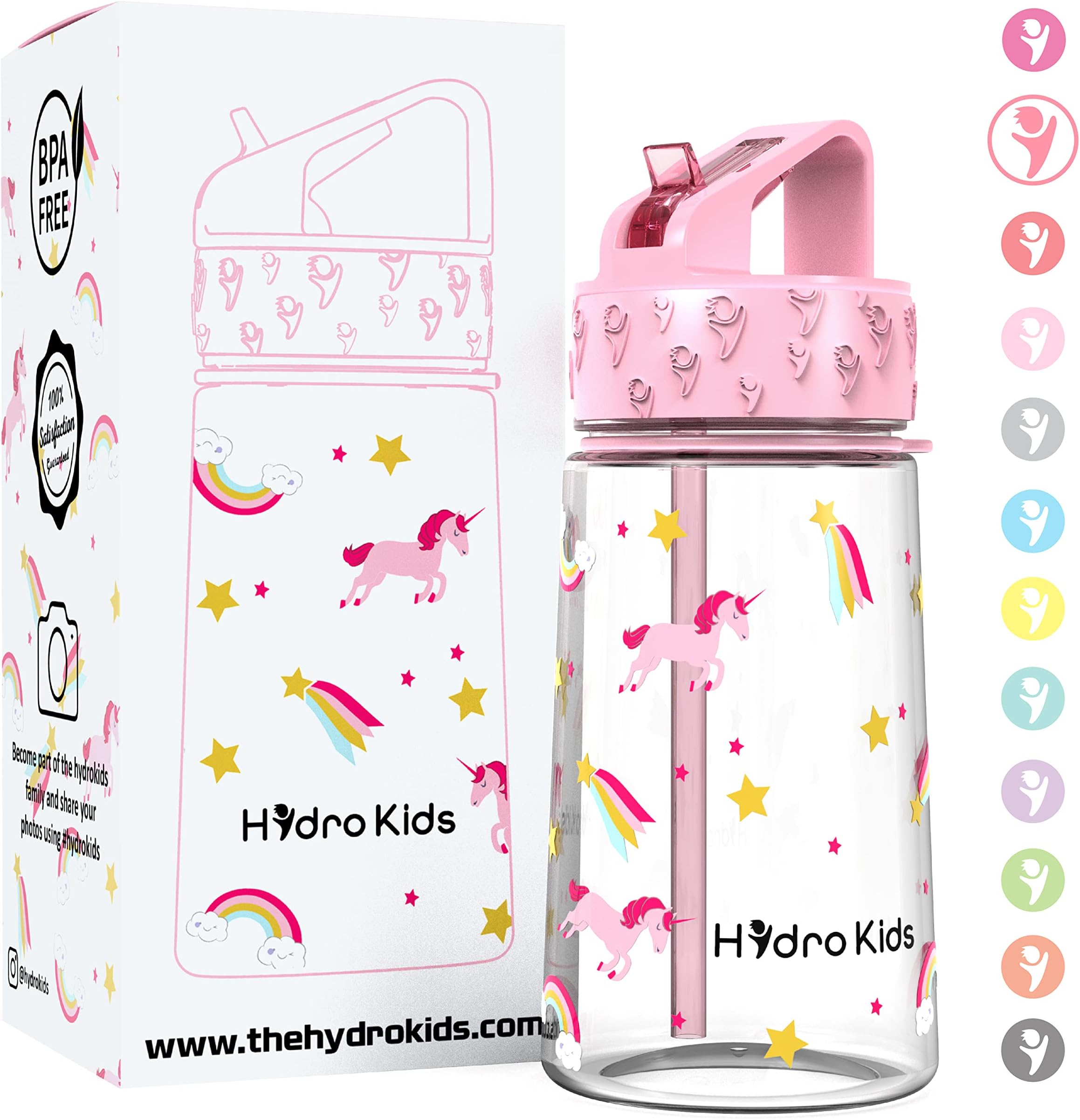 HydroKids Water Bottle with Straw – 400ml BPA Free Kids Water Bottles for School Travel Sports – Leakproof Childrens Drink Bottle for Girls Boys Childs…