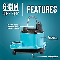 Vista 3 de Little Giant Bomba sumergible de sumidero 6-CIM-R de 115 voltios, 1/3 HP, 2750 GPH manual (sin interruptor) para sistemas de sumidero