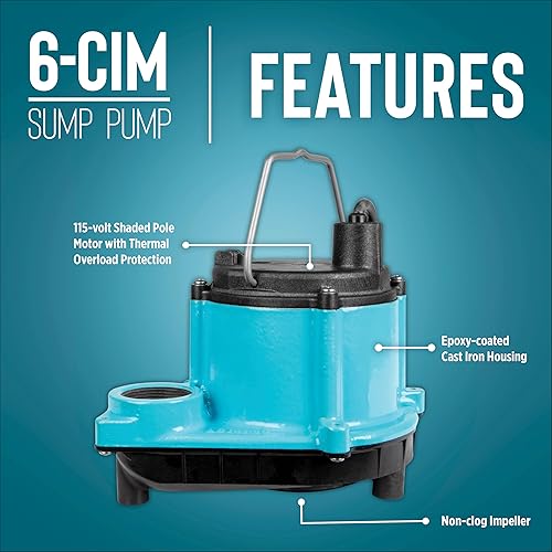 Miniatura 3 de Little Giant Bomba sumergible de sumidero 6-CIM-R de 115 voltios, 13 HP, 2750 GPH manual (sin interruptor) para sistemas de sumidero y