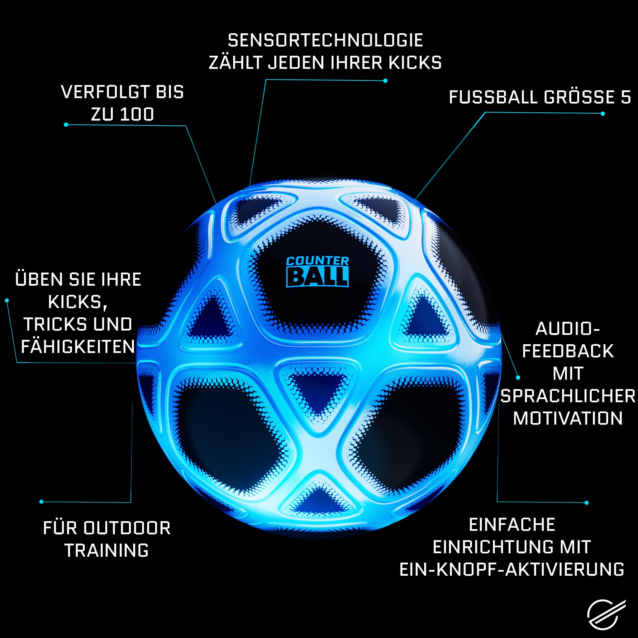 strikesphere Counter Ball, Fußballgeschenk für Jungen und Mädchen ab 6 Jahren: Zählball mit Licht- und Soundeffekten, weiß und blau
